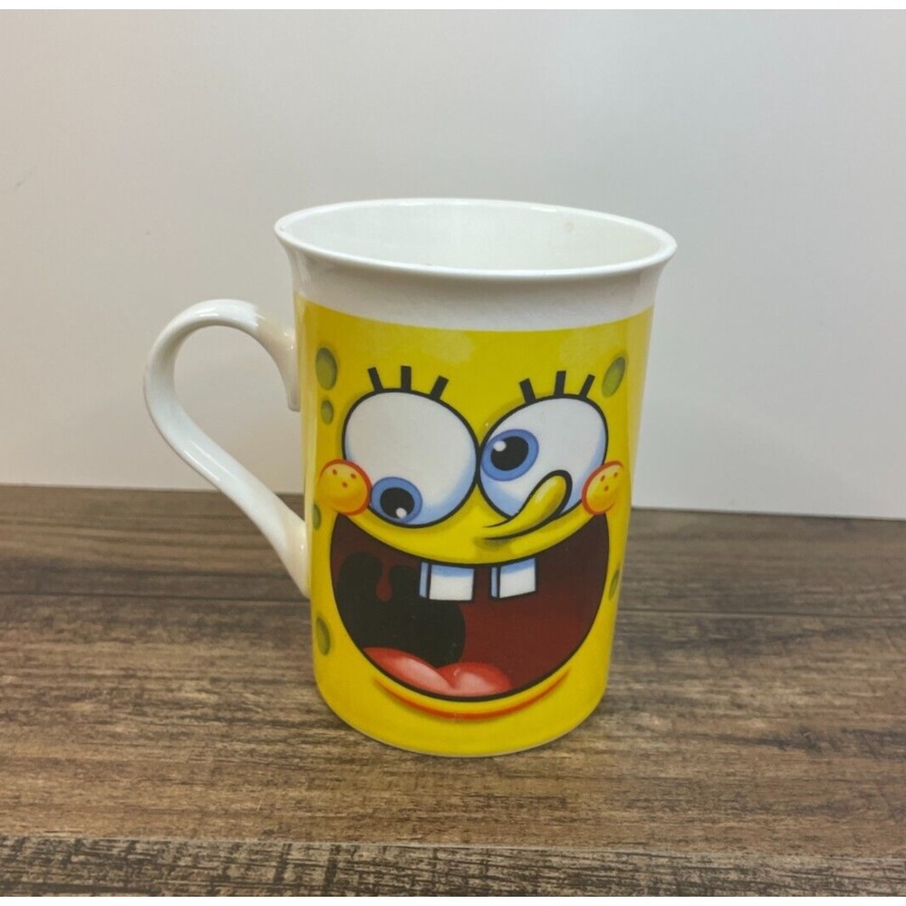SpongeBob SquarePants Yellow Funny Face Mug 2002 Double Sided Tall Skinny